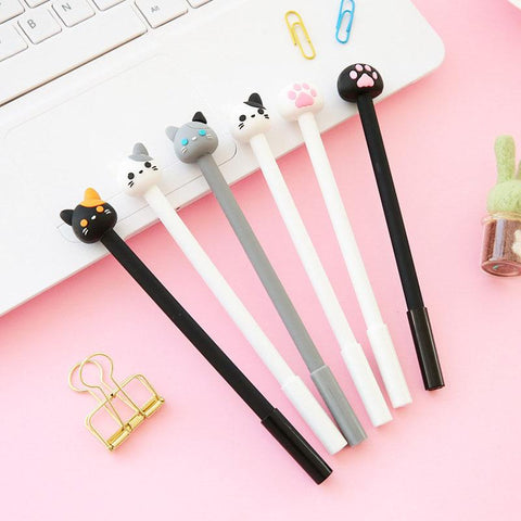 1 Pc 0.5mm Cute Cat Gel Pen Papelaria Cartoon Kawaii School Supplies Student Stationery Black Ink Pen